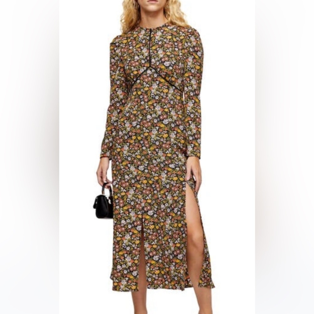 Topshop Floral Pipe Long Sleeve Dress Size  4